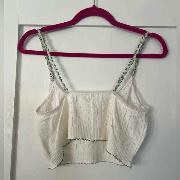 Pretties Pointelle Super Cropped Tank with Embroidered Flower Straps - Picture 7 of 7
